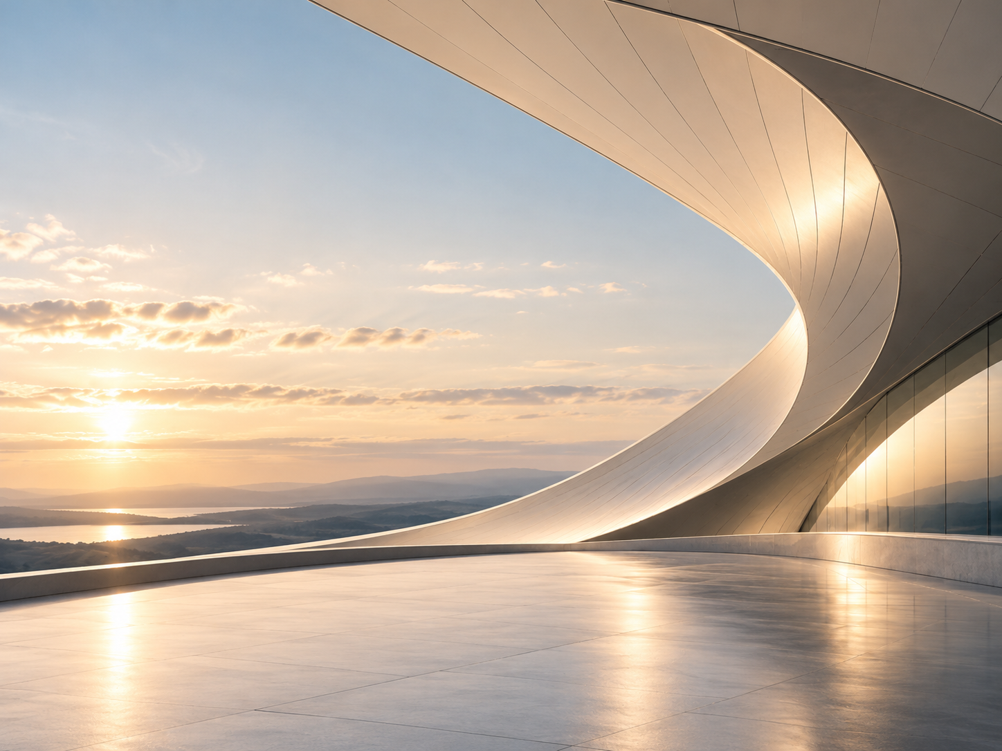 Light sculptural roof curving around a terrace
